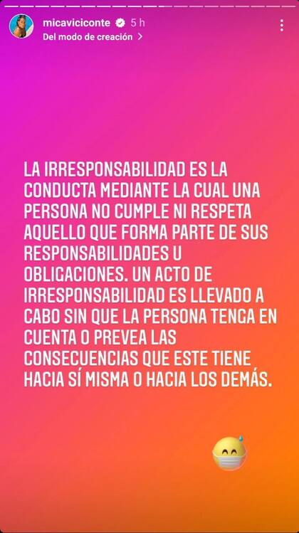 El descargo de Mica Viciconte tras la confirmación del covid positivo de Nicole Neumann