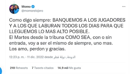 El descargo de Momo a través de Twitter.