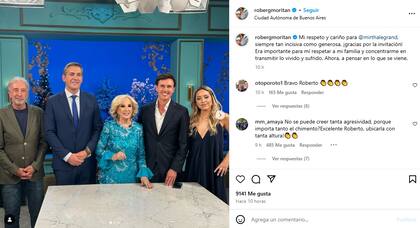 El descargo de Roberto García Moritán en Instagram tras su cruce con Mirtha Legrand