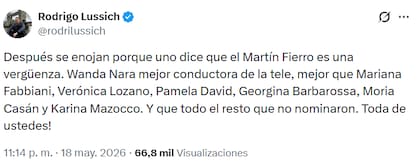 El descargo de Rodrigo Lussich luego del Martín Fierro que recibió Wanda