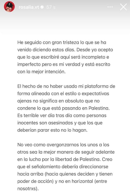 El descargo de Rosalía en sus redes sociales