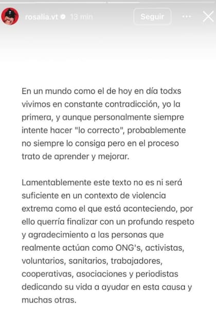 El descargo de Rosalía en sus redes sociales