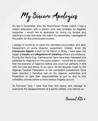 El descargo de Samuel Eto'o