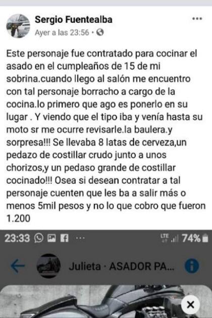 El descargo de Sergio Fuentealba, el tío de la cumpleañera que decidió contar en Facebook lo que ocurrió con el parrillero de la fiesta