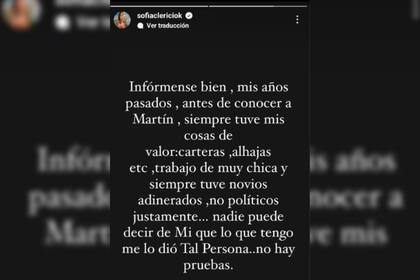 El descargo de Sofía Clerice sobre sus costosos objetos (Foto Instagram @sofiaclericiok)