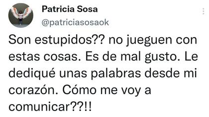 El descargo que hizo Patricia Sosa en su cuenta de Twitter