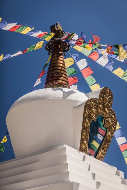 El detalle de la parte superior de la Estupa Samantabhadra.