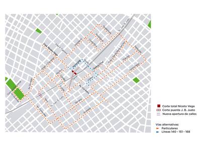 El detalle de los desvíos para sortear el corte de la Avenida Niceto Vega