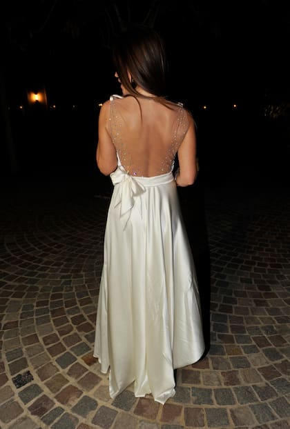 El detalle del bordado en la espalda del vestido de Elba Marcovecchio para el casamiento con Jorge Lanata
