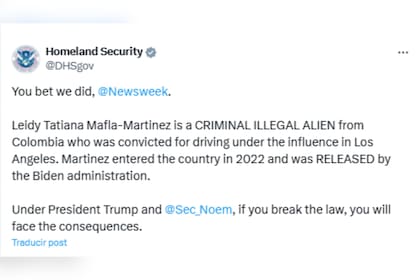 El DHS compartió un comunicado sobre la detención de Tatiana Martínez por el ICE