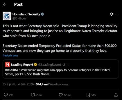 El DHS desmiente a Kristi Noem