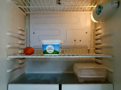 El día que la BBC visitó a Turner, su refrigerador contenía algunas verduras en los cajones inferiores, una tarrina de margarina y una mandarina