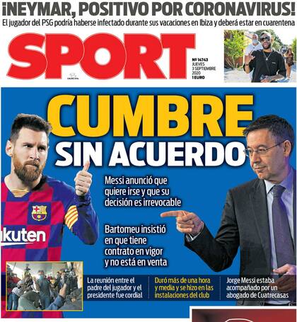 El diario catalán Sport remarcó la falta de acuerdo en las negociaciones en Barcelona