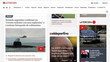 El diario chileno La Tercera le dedica una amplia cobertura a la desaparición del submarino argentino