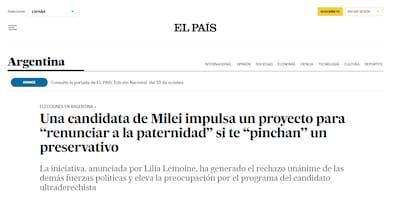 El diario español El País se hizo eco de la propuesta de renuncia a la paternidad que realizó Lilia Lemoine