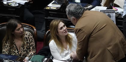 El diputado Eduardo Valdés (FpV) se acercó a Lemoine para expresar su solidaridad tras escuchar su testimonio