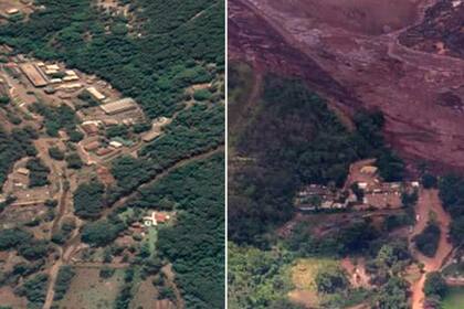 El antes y después del colapso. La fotografía muestra la zona de oficinas de la minera Vale 