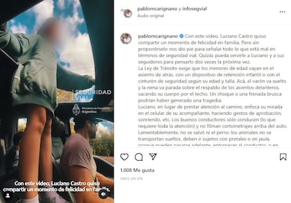 El director de la Agencia Nacional de Seguridad Vial publicó un indicativo de todo lo que está mal en el video que subió Flor Vigna