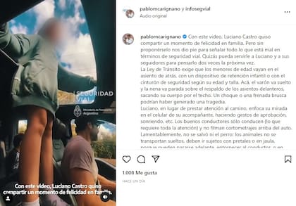 El director de la Agencia Nacional de Seguridad Vial publicó un indicativo de todo lo que está mal en el video que subió Flor Vigna 