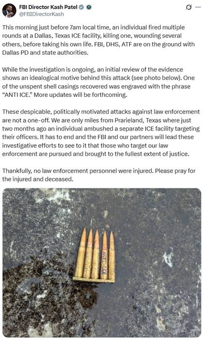 El director del FBI, Kash Patel en su cuenta de X (Fuente: @FBIDirectorKash)