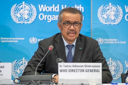 El director general de la Organización Mundial de la Salud (OMS), Tedros Adhanom Ghebreyesus, durante la rueda de prensa diaria del organismo sanitario internacional