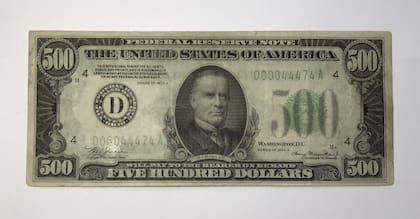 El diseño de los 500 dólares lleva en el anverso a William McKinley