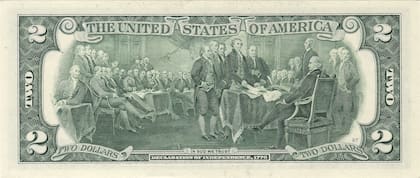 El diseño de Monticello fue remplazado por una viñeta de la firma de la Declaración de Independencia