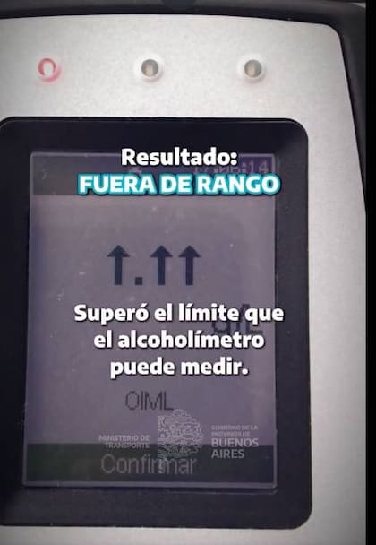 El dispositivo electrónico mostró la leyenda fuera de rango ante la imposibilidad de procesar la cifra exacta de alcohol