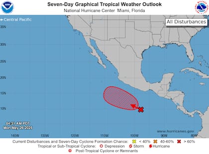El "Disturbio 1" en el Pacífico oriental tiene un 50% de probabilidad de convertirse en depresión tropical en 48 horas y un 90% en una semana