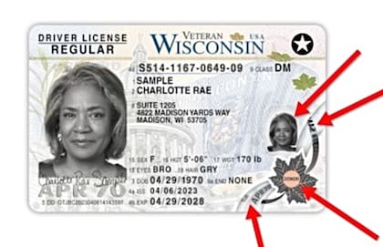 El DMV de Wisconsin presentó este diseño en licencias de conducir y tarjetas de identificación en junio de 2023