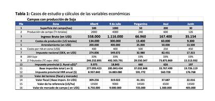 El documento del gobierno provincial describió que “la menor proporción corresponde al campo de 200 hectáreas en Azul que, de todos los estudiados, es la zona de peor desempeño agrícola (menores rindes)”