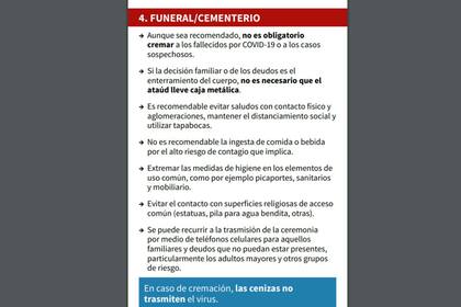 El documento destaca que no es obligatorio cremar a los fallecidos por Covid-19 o a los casos sopechosos, aunque explica que, en caso de cremación, las cenizas no transmiten el virus