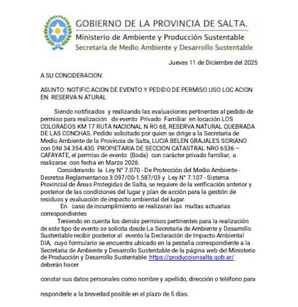 El documento que denuncian que es falso