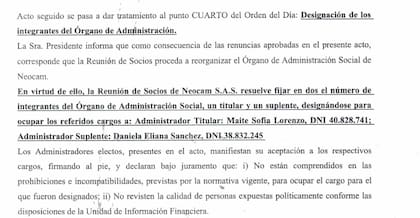El documento que revela la compra de las acciones de Neocam.