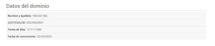 El dominio yahoo.com.ar vencía el 30 de abril de 2024; lo renovaron por un año