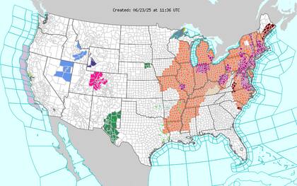 El domo de calor se desplazará hacia el noreste, el cual llevará condiciones peligrosas a ciudades como Nueva York, Washington D. C. y Filadelfia