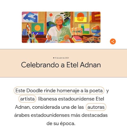 El doodle de Google en honor a Etel Adnan
