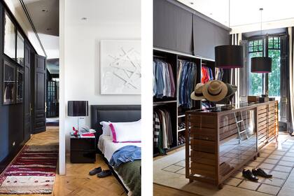 El dormitorio se conecta con el vestidor a través de un pasillo con un kilim turco en algodón y lana.