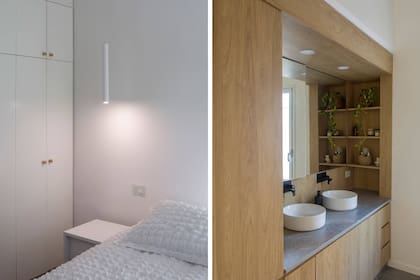 El dormitorio y el baño completo, ubicados en el primer piso. "Eliminamos el toilette y lo trasladamos a la segunda planta porque en la primera los dueños de casa querían un solo baño".