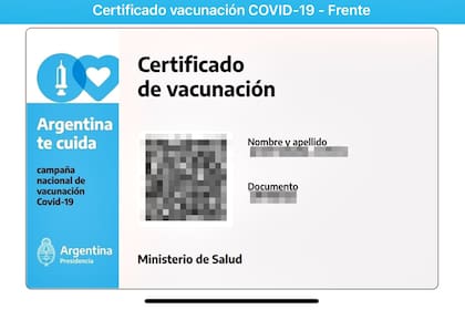 El dorso del certificado virtual que aparece en la aplicación "Mi Argentina".
