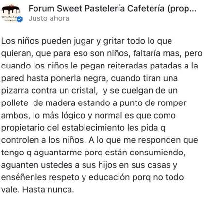 El dueño de una cafetería de España le respondió a una cliente que se había quejado en redes porque la habían echado del lugar con sus hijos
