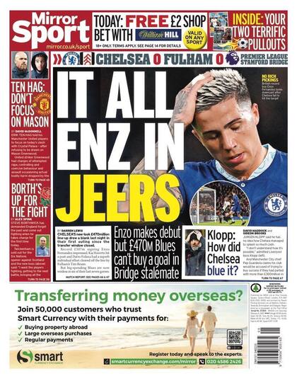 El duro análisis de los diarios ingleses sobre el partido debut de Enzo Fernández en el Chelsea.