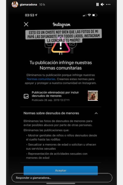El duro descargo de Gianinna Maradona luego de que Instagram censurara una de sus fotos