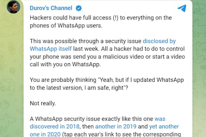 El duro mensaje del fundador de Telegram contra WhatsApp