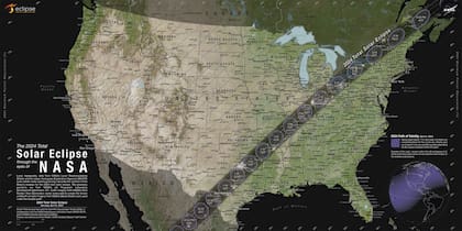 El eclipse solar total será visible a lo largo de una pista estrecha que se extenderá desde Texas hasta Maine el 8 de abril de 2024; un eclipse parcial será visible en los 48 estados contiguos de EE.UU.