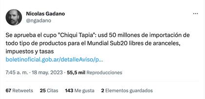 El economista Nacho Gadano bautizó la medida cupo "Chiqui Tapia".
