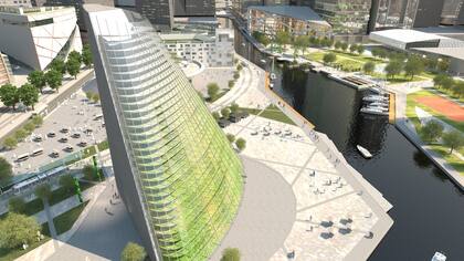 El edificio con una huerta vertical que está construyendo Plantagon en Suecia