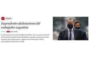 El editorial de La Tercera contra el Gobierno se titula "Imprudentes declaraciones del embajador argentino"
