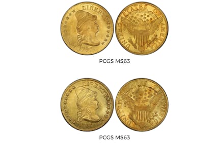 El ejemplar 1797 $10 Large Eagle #8559 combina pureza de oro, baja emisión y relevancia histórica