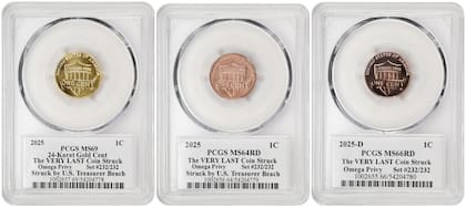 El ejemplar de oro fue calificado como MS69, una de las más altas en conservación; la moneda acuñada en Filadelfia recibió una puntuación de MS64RD; la de Denver MS66RD